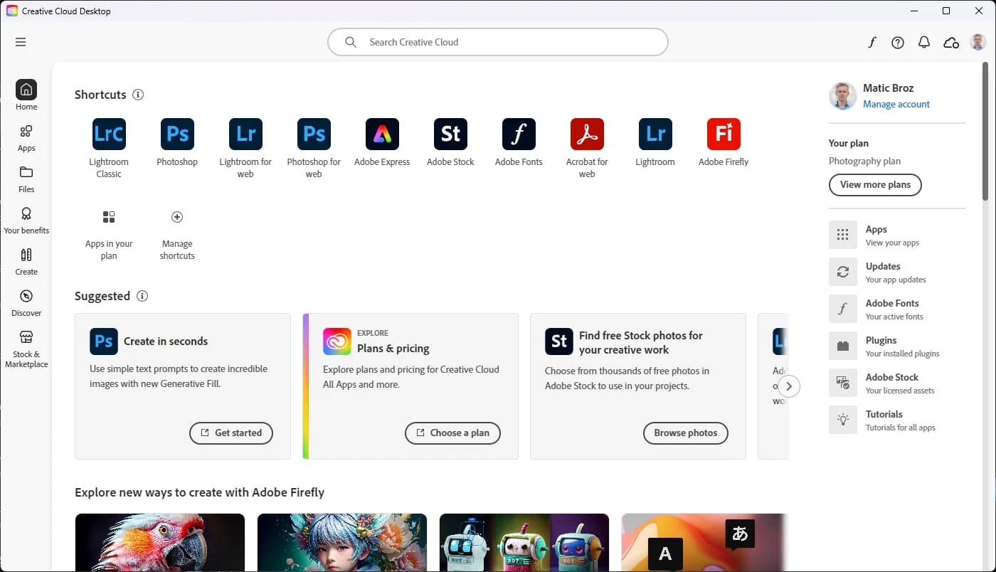 Aperçu interface de Adobe All Apps 7D warranty 12H