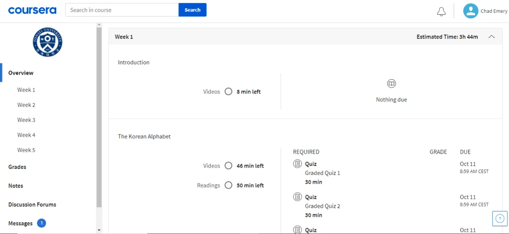 Aperçu interface de Coursera Premium 12 Months