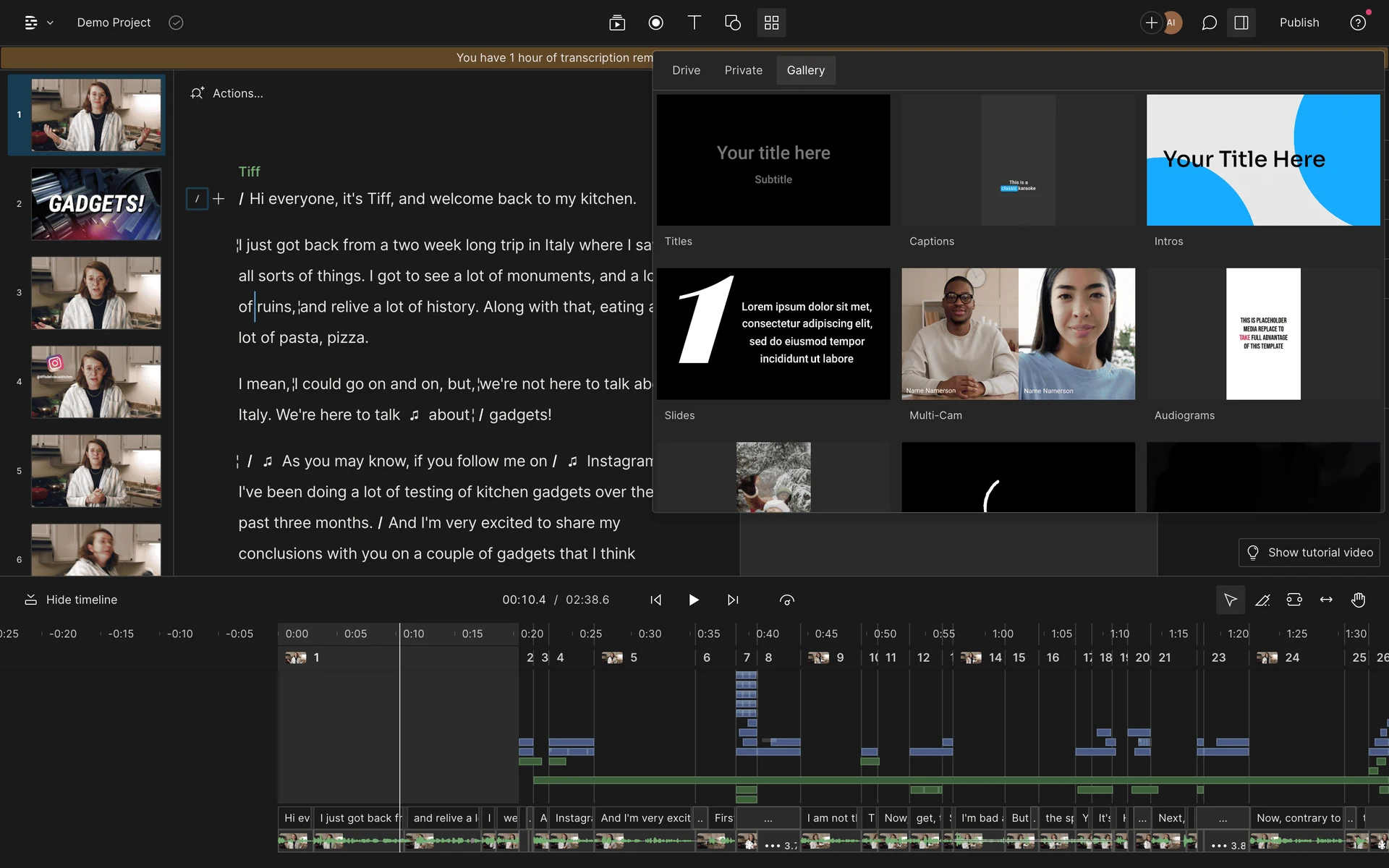 Aperçu interface de Descript Creator 1 Year
