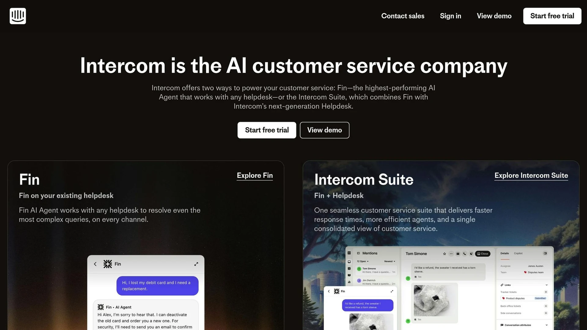 Aperçu interface de Fin ia agent +fin advanced