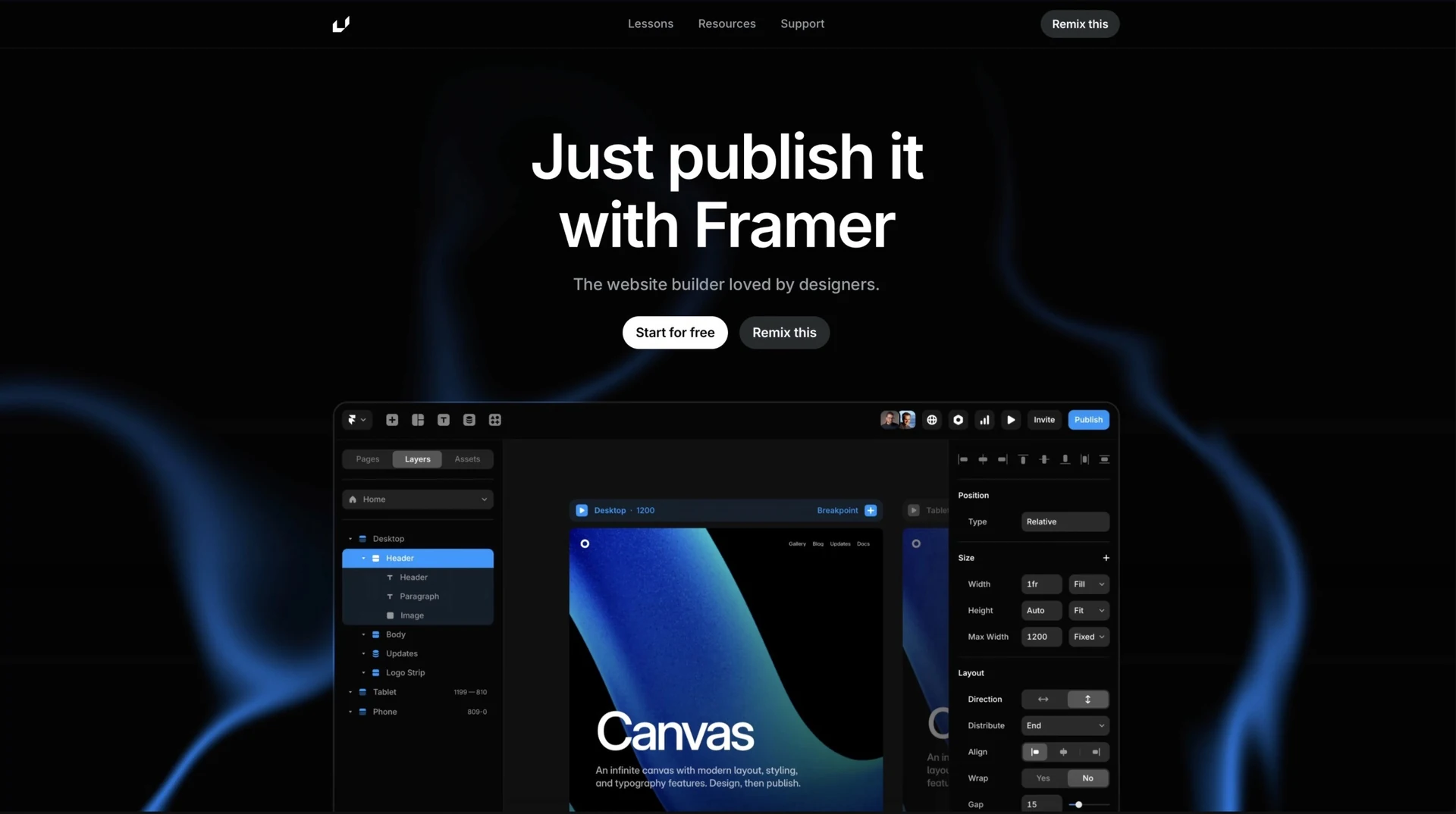 Aperçu interface de Framer Pro 12m