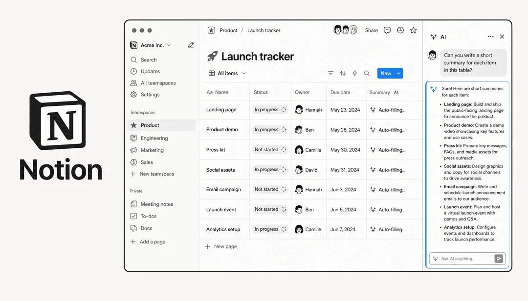 Aperçu interface de Notion Business 1 year
