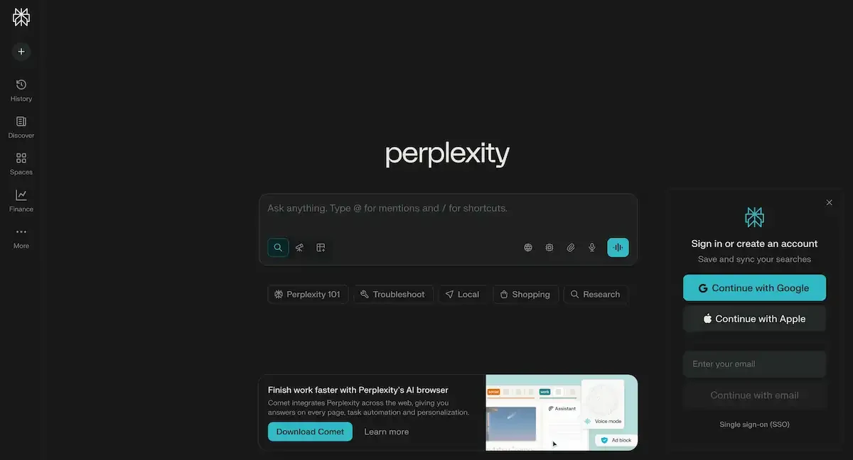 Aperçu interface de Perplexity Max Redeem 1 month