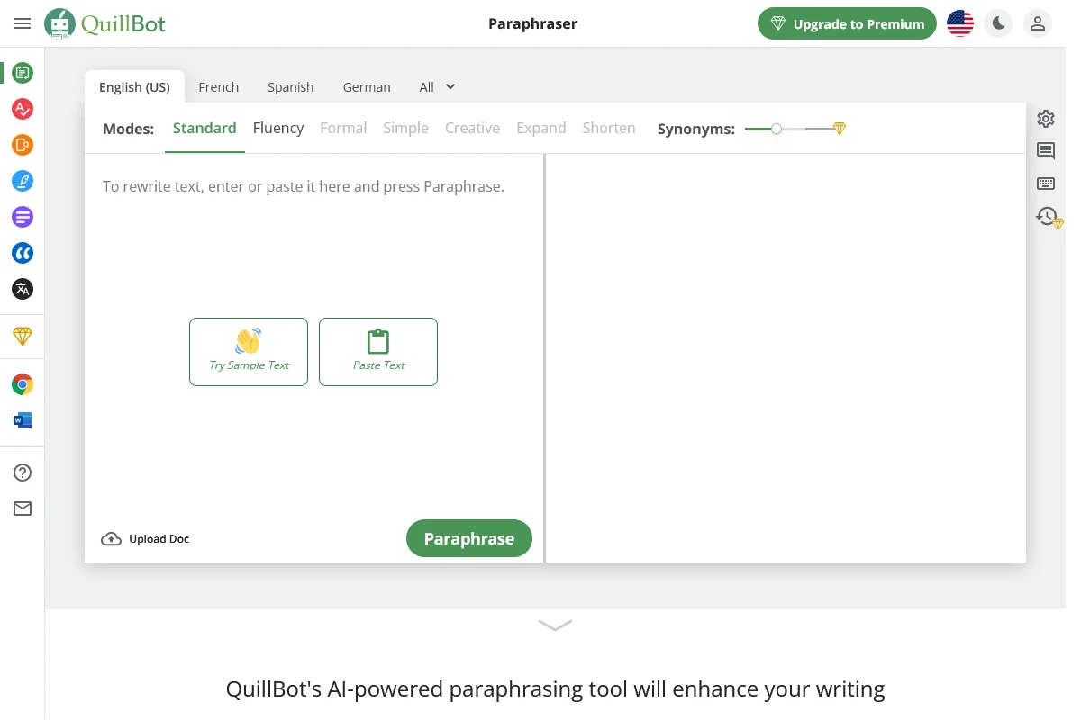 Aperçu interface de Quillbot - 1 month