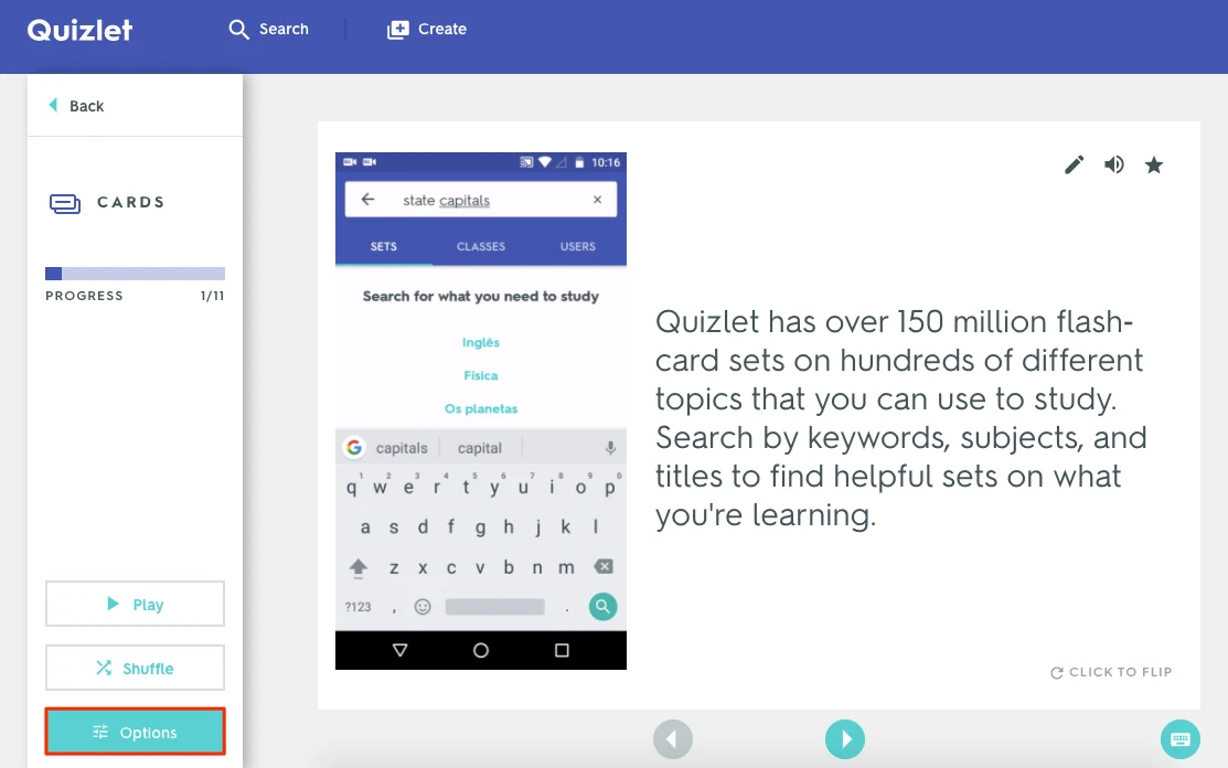 Aperçu interface de Quizlet - Plus 12M (FW)