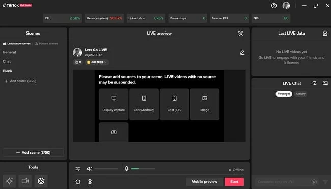 Aperçu interface de ‍ Tiktok 1k Fl LIVE STUDIO